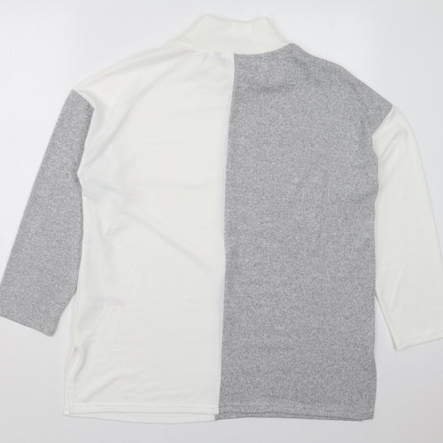 Bonmarché Womens Grey Mock Neck  Polyester Pullover Jumper Size 12   - Colour Block