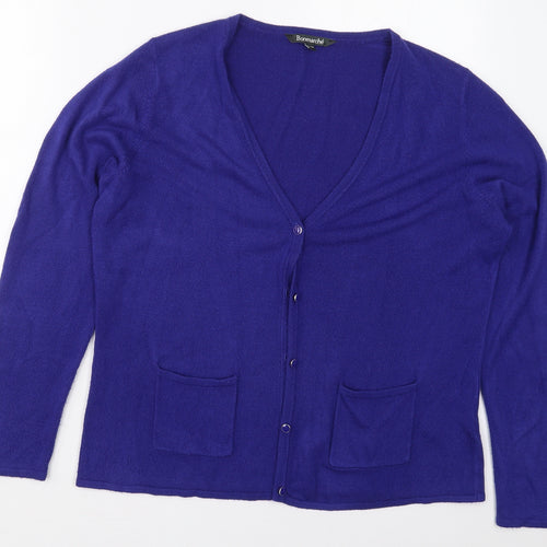 Bonmarché Womens Blue V-Neck  Acrylic Cardigan Jumper Size 16