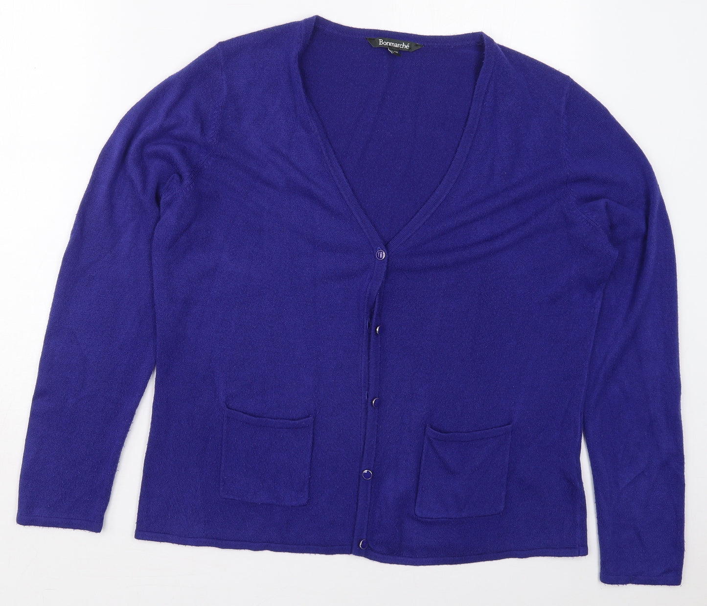 Bonmarché Womens Blue V-Neck  Acrylic Cardigan Jumper Size 16