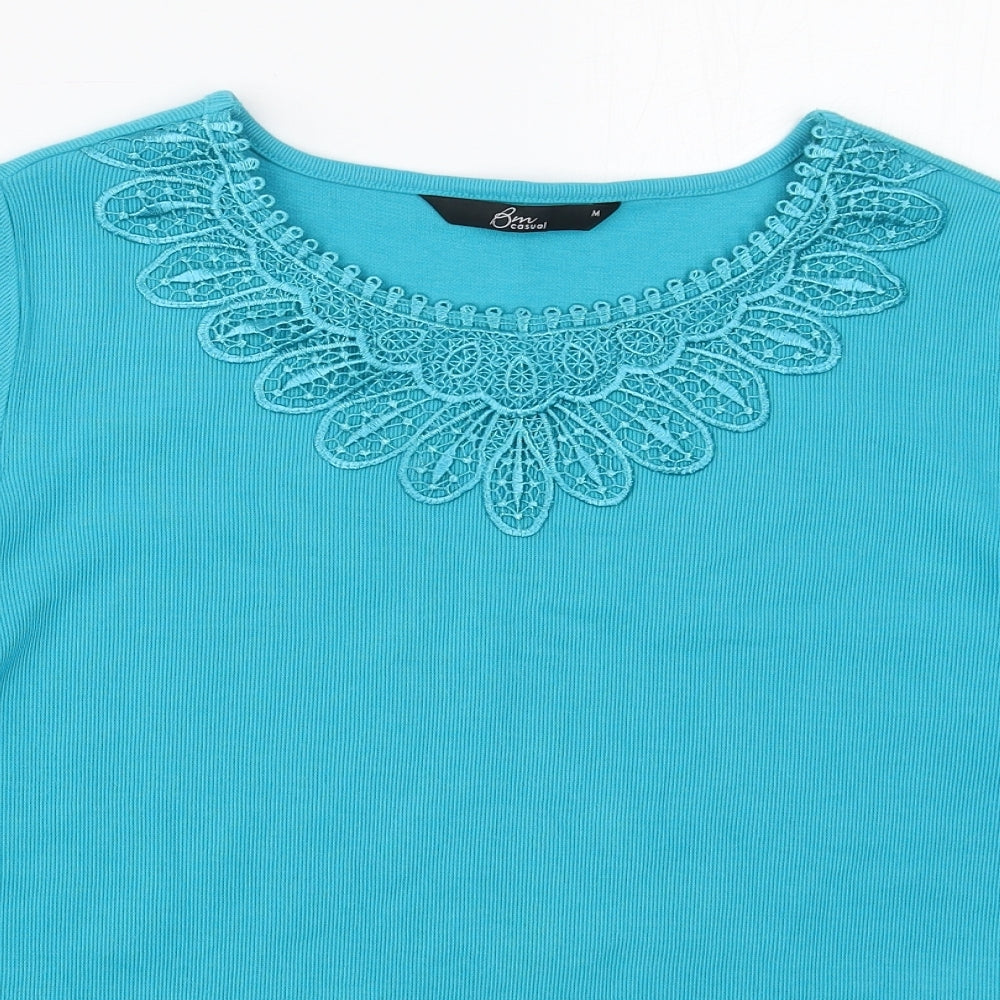 Bonmarché Womens Blue  Polyester Basic T-Shirt Size M Round Neck