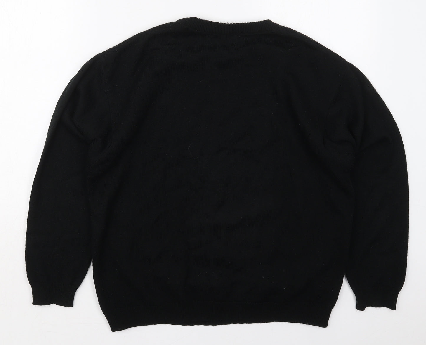 Vert Monde Womens Black Crew Neck  Acrylic Pullover Jumper Size L