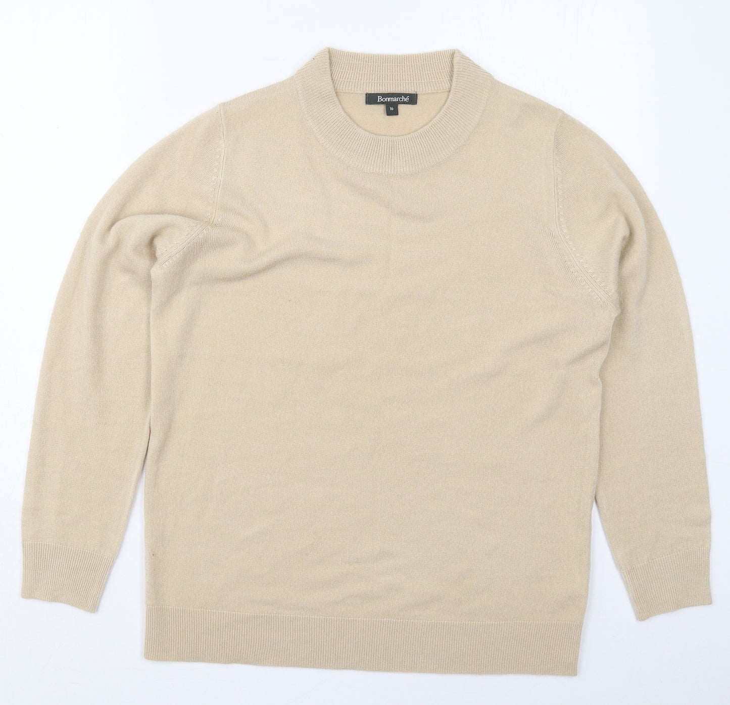 Bonmarché Womens Beige Crew Neck  Acrylic Pullover Jumper Size 16
