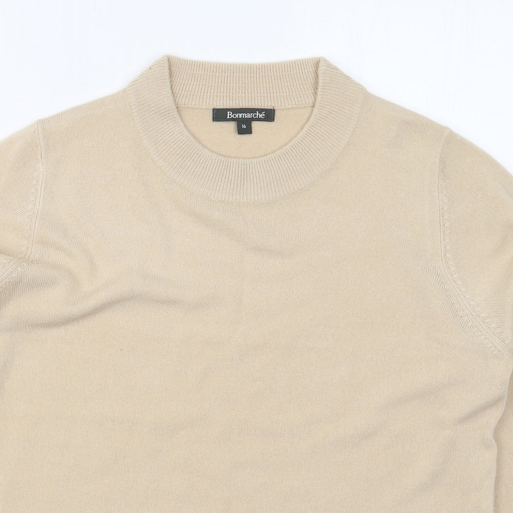 Bonmarché Womens Beige Crew Neck  Acrylic Pullover Jumper Size 16