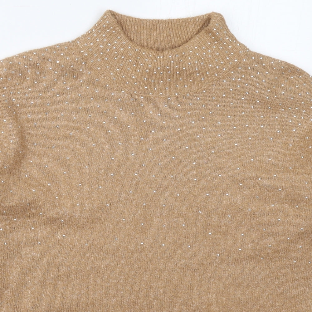 Bonmarché Womens Brown Mock Neck  Acrylic Pullover Jumper Size 14