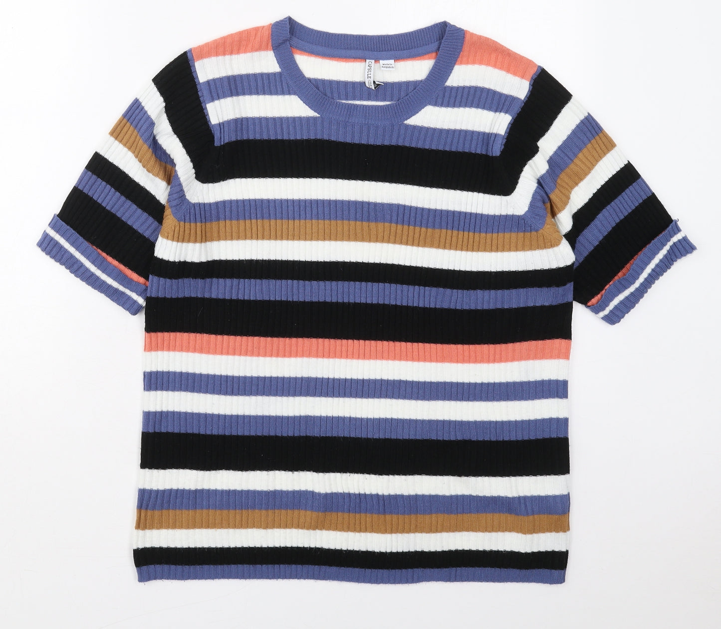 Capsule Womens Blue Crew Neck Striped Acrylic Pullover Jumper Size 16