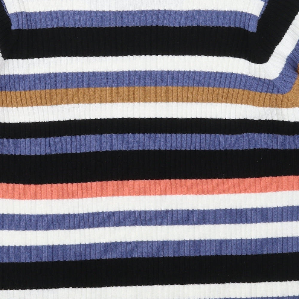 Capsule Womens Blue Crew Neck Striped Acrylic Pullover Jumper Size 16