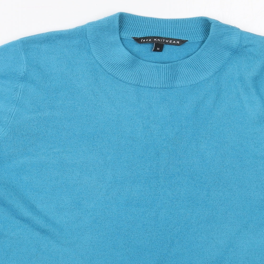 Bonmarché Womens Blue Crew Neck  Acrylic Pullover Jumper Size 16