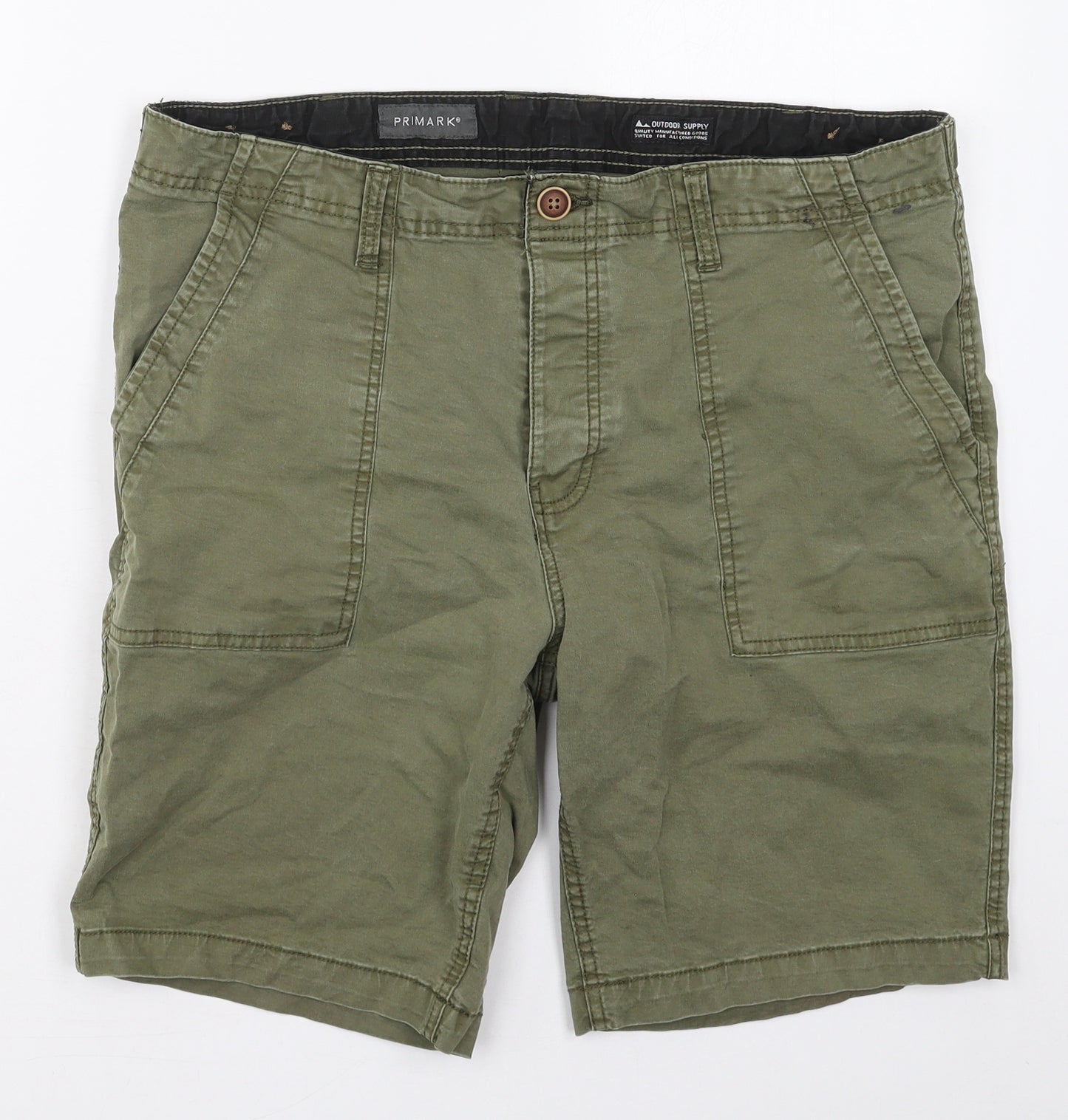 Primark Mens Green  Cotton Cargo Shorts Size 36 L9 in Regular Button
