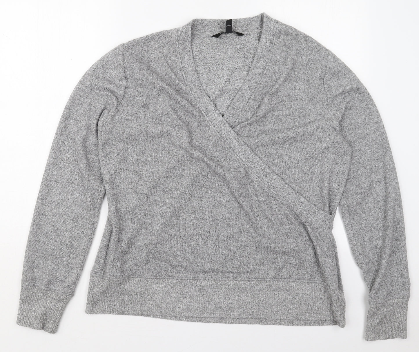 Long Tall Sally Womens Grey V-Neck  Polyester Pullover Jumper Size L