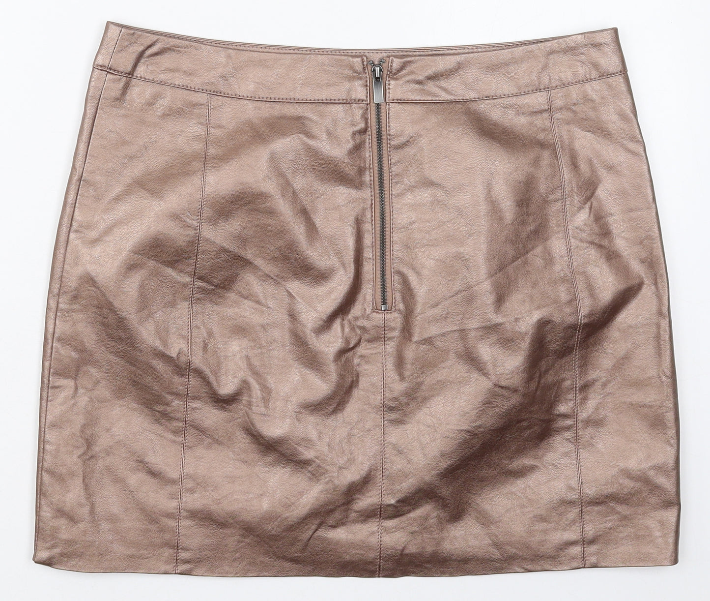 Oasis Womens Brown  Polyurethane Mini Skirt Size 12   Zip