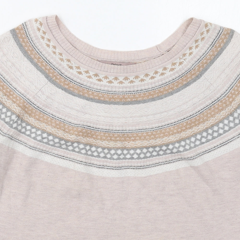 NEXT Womens Beige Crew Neck Fair Isle Cotton Pullover Jumper Size 14