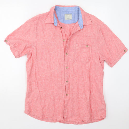 Dunnes Mens Red  Linen  Button-Up Size L Collared Button