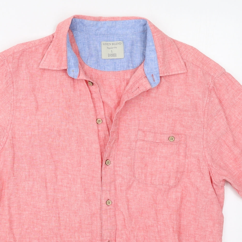 Dunnes Mens Red  Linen  Button-Up Size L Collared Button