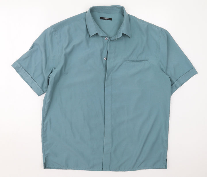 St Bernard Mens Blue Polyester Button-Up Size M Collared Button