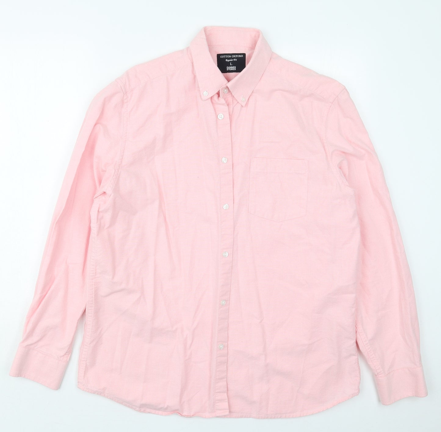 Dunnes Mens Pink  Cotton  Button-Up Size L Collared Button