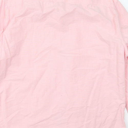 Dunnes Mens Pink  Cotton  Button-Up Size L Collared Button