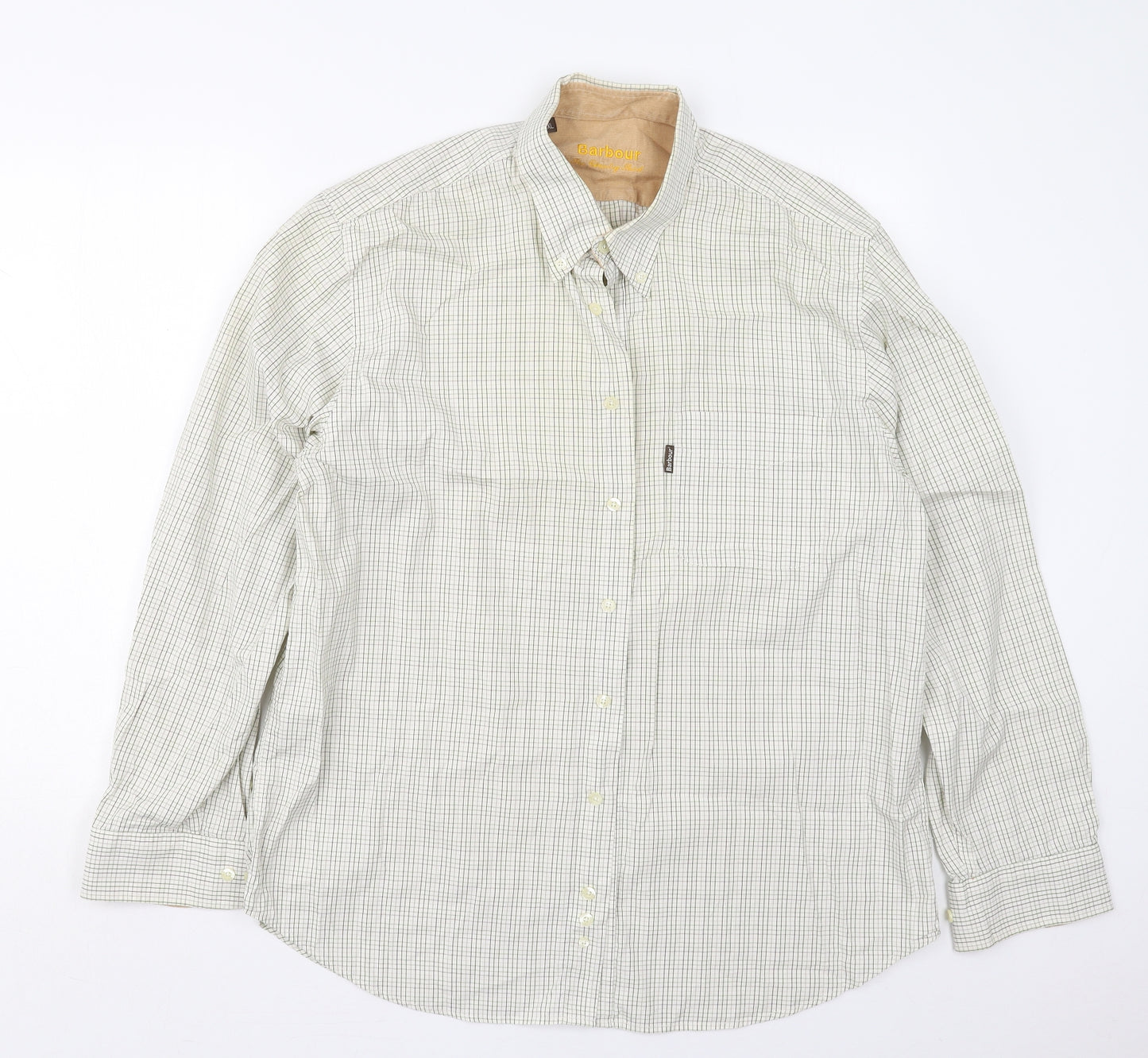 Barbour Mens Green Check Cotton  Button-Up Size XL Collared Button