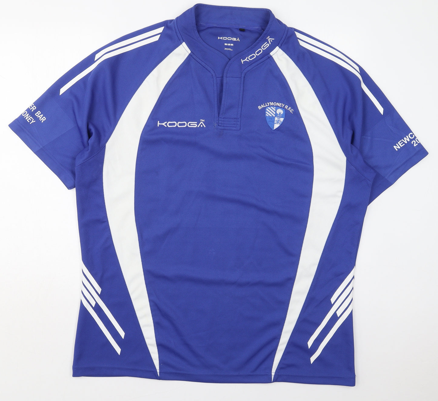Kooga Mens Blue  Polyester  T-Shirt Size 2XL V-Neck  - Ballymoney RFC