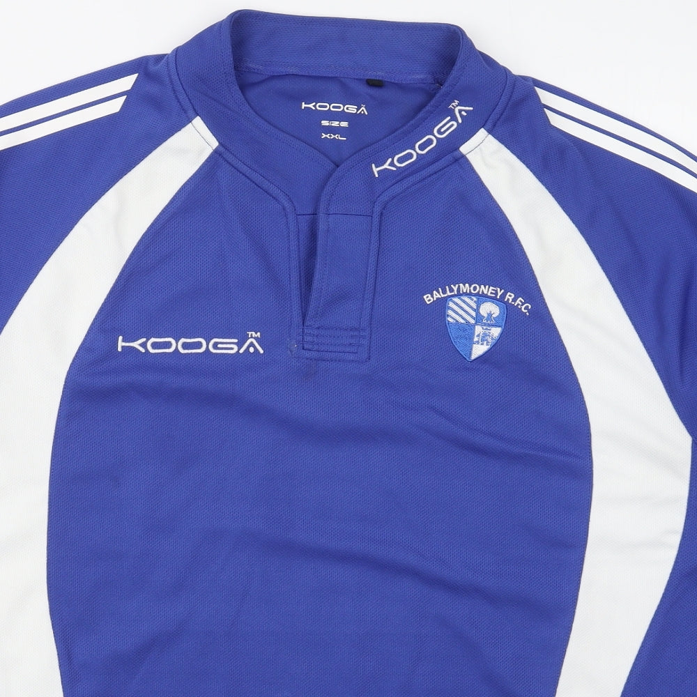 Kooga Mens Blue  Polyester  T-Shirt Size 2XL V-Neck  - Ballymoney RFC