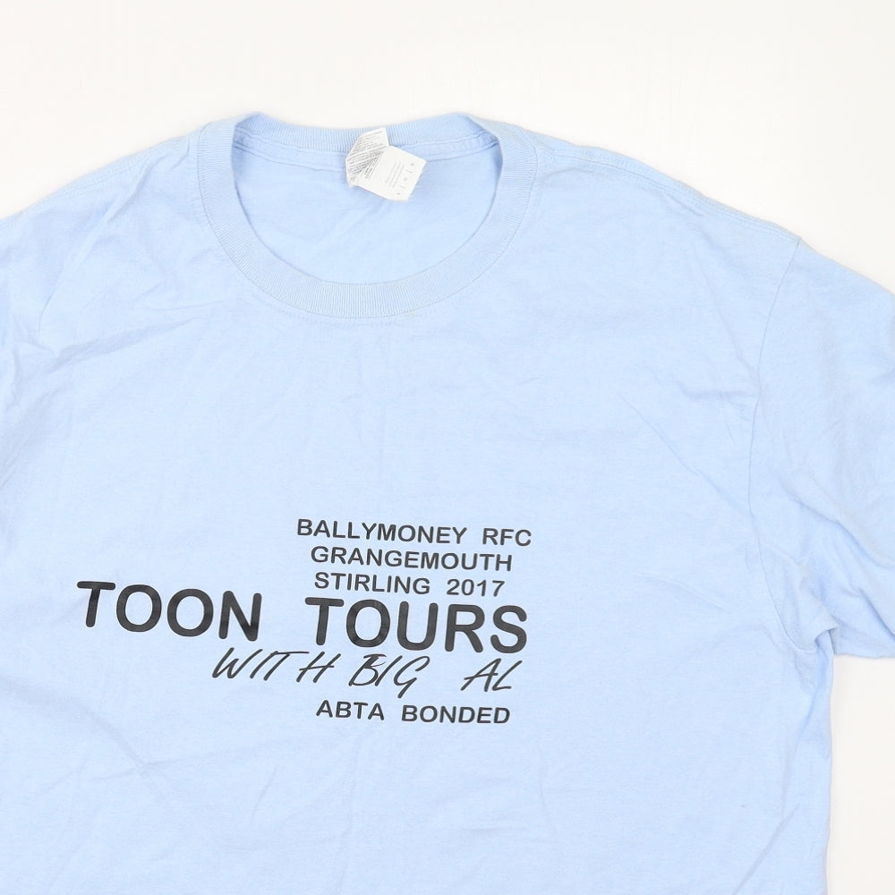 Gildan Mens Blue  Cotton  T-Shirt Size L Crew Neck  - Ballymoney RFC Toon Tours