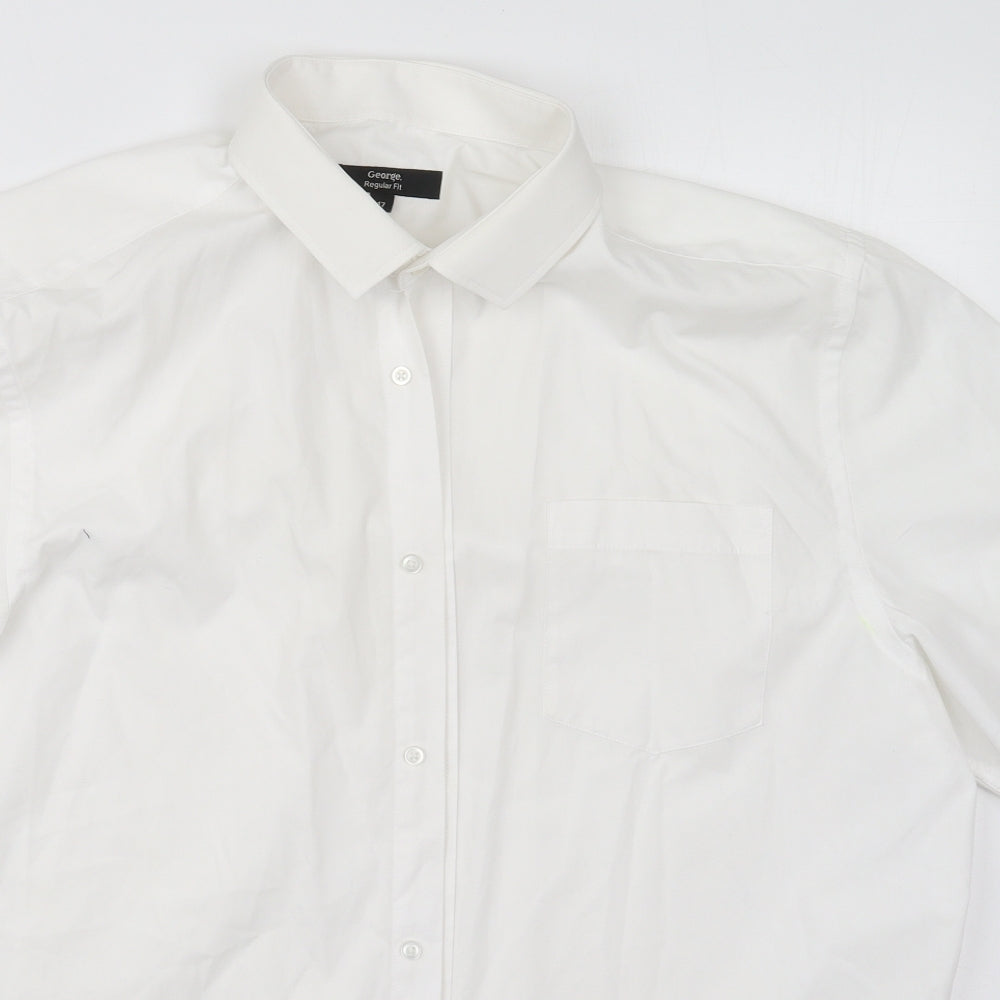 George Mens White  Polyester  Dress Shirt Size 17 Collared Button