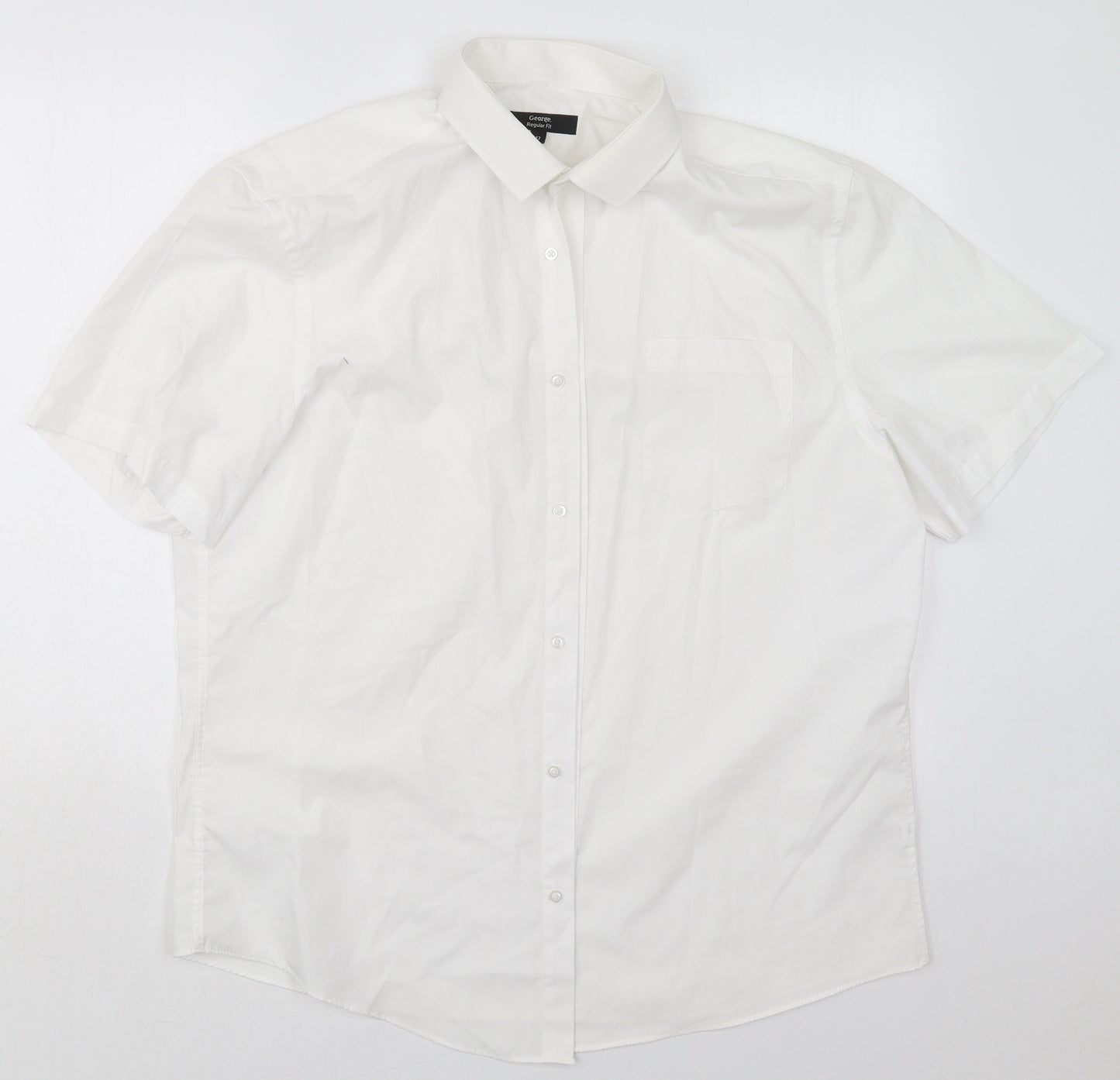 George Mens White  Polyester  Dress Shirt Size 17 Collared Button