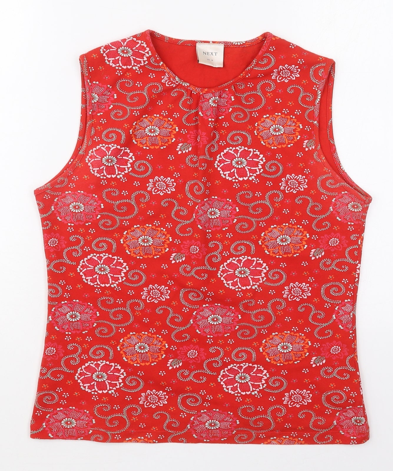 NEXT Womens Red Floral Cotton Basic Tank Size 14 Round Neck