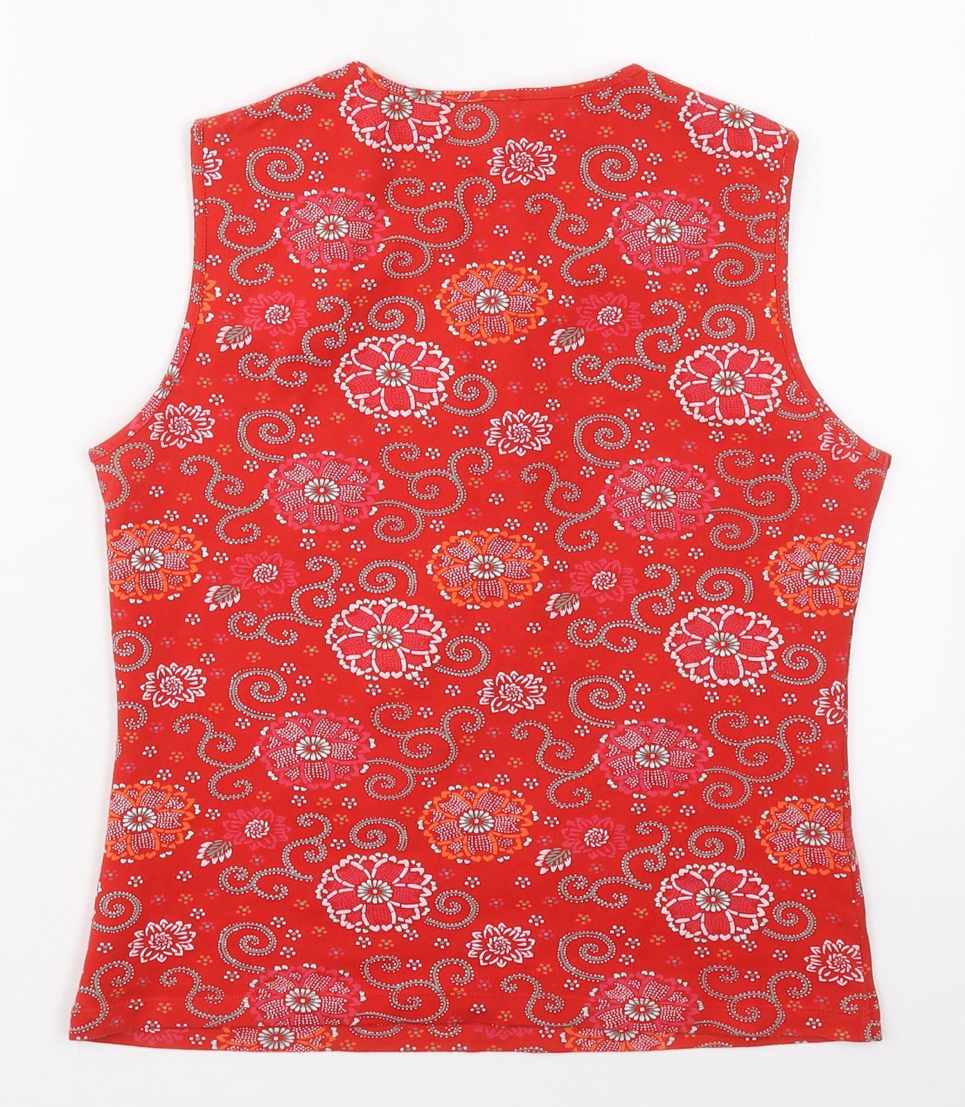 NEXT Womens Red Floral Cotton Basic Tank Size 14 Round Neck