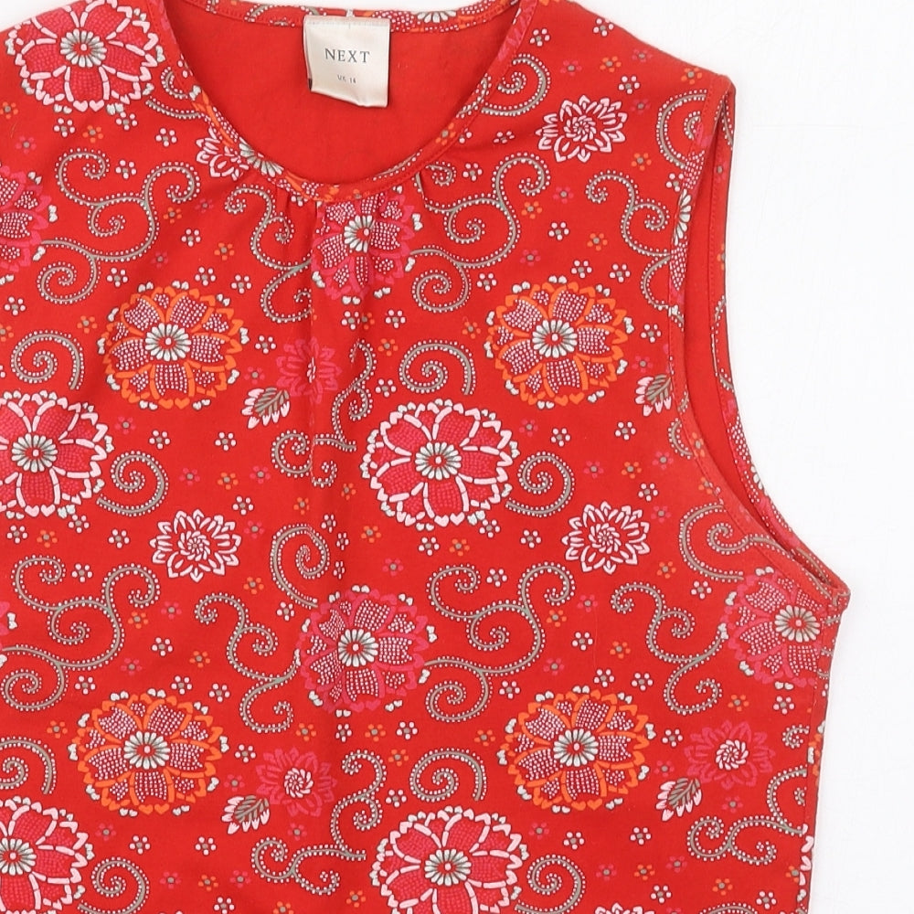 NEXT Womens Red Floral Cotton Basic Tank Size 14 Round Neck