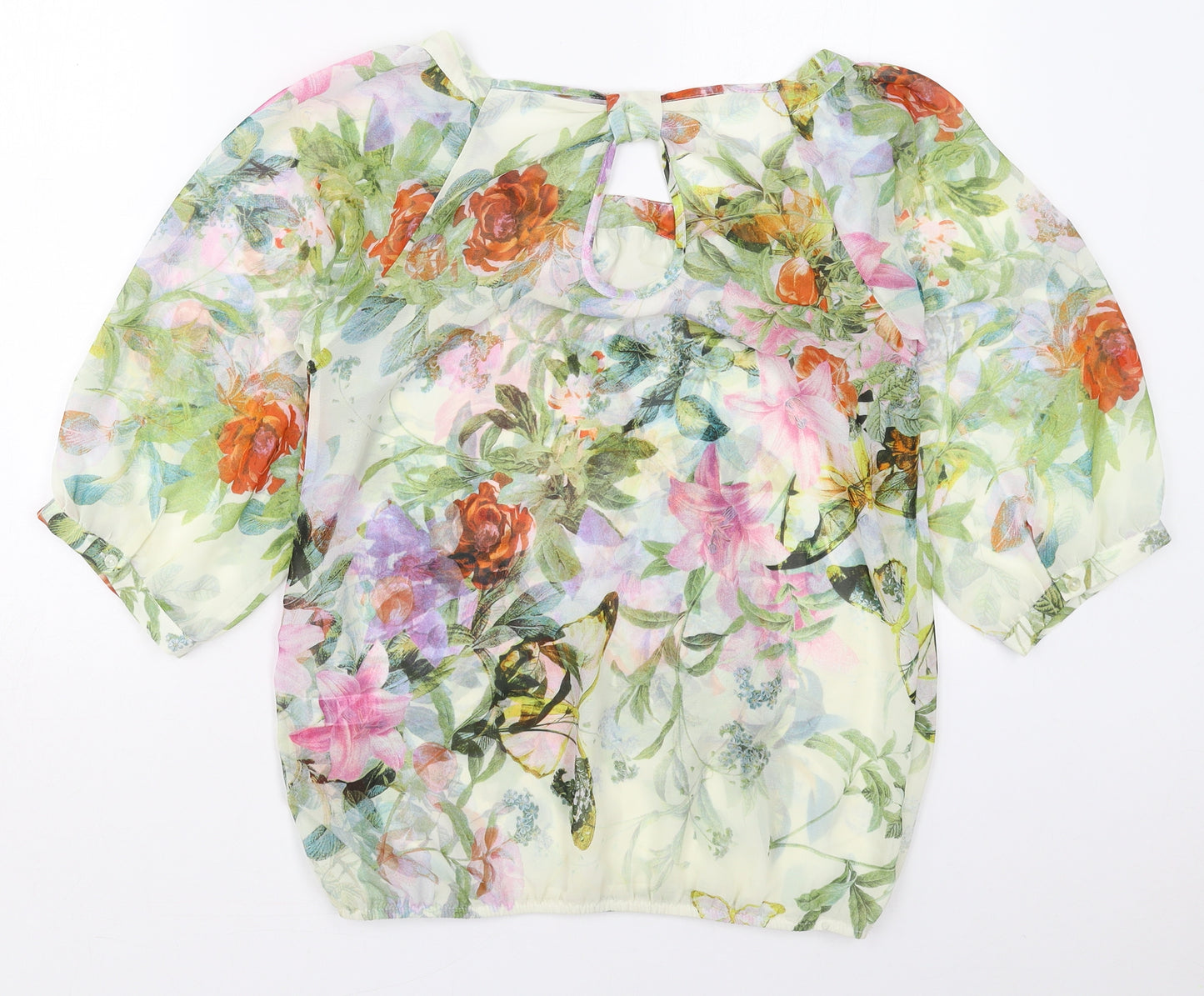 Dunnes Womens Green Floral Polyester Basic Blouse Size 10 Boat Neck