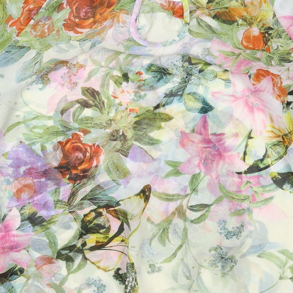 Dunnes Womens Green Floral Polyester Basic Blouse Size 10 Boat Neck