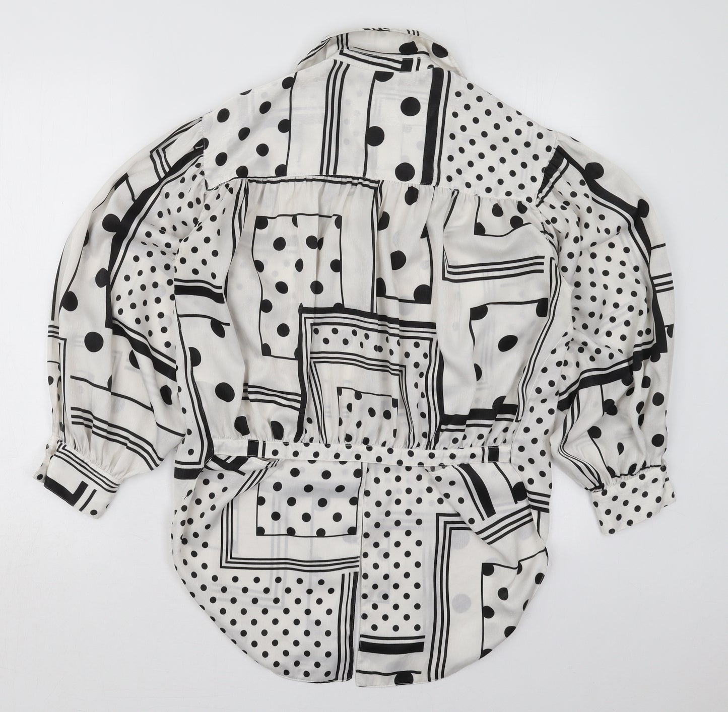 Topshop Womens White Geometric Polyester Basic Button-Up Size 10 Collared