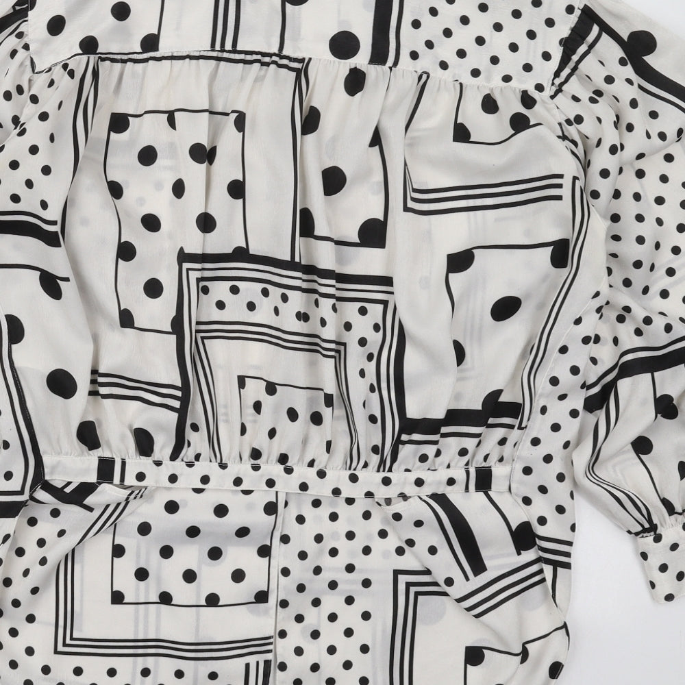 Topshop Womens White Geometric Polyester Basic Button-Up Size 10 Collared