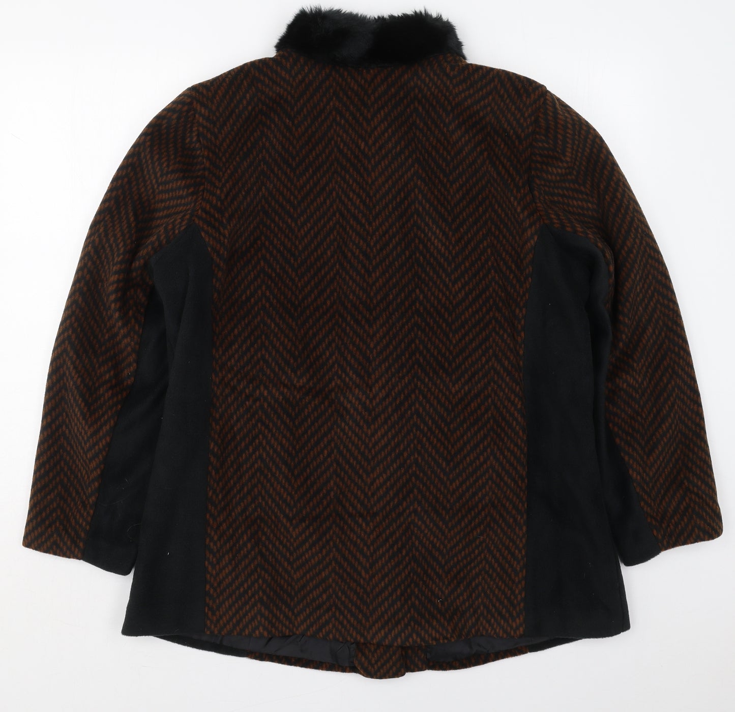 Bob Mackie Womens Brown Herringbone  Pea Coat Coat Size L  Button