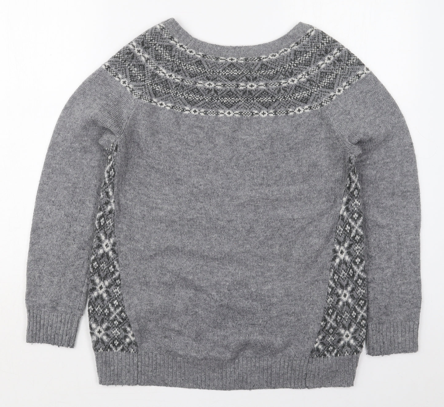 Marks and Spencer Womens Grey Crew Neck Fair Isle Acrylic Pullover Jumper Size 10
