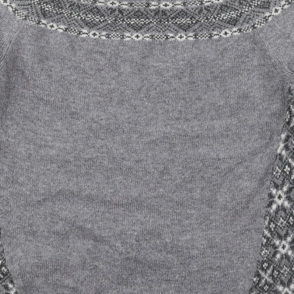 Marks and Spencer Womens Grey Crew Neck Fair Isle Acrylic Pullover Jumper Size 10