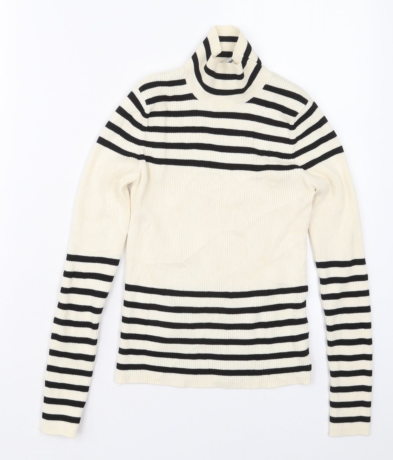 Zara Womens Ivory High Neck Striped Viscose Pullover Jumper Size M