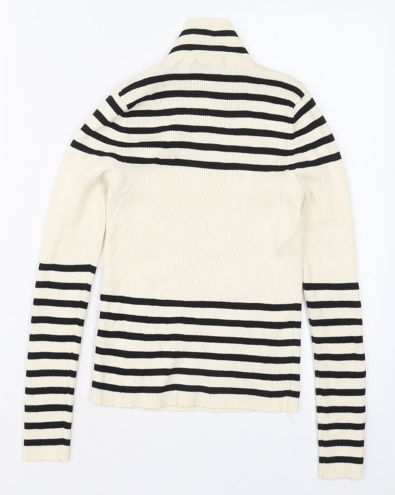 Zara Womens Ivory High Neck Striped Viscose Pullover Jumper Size M