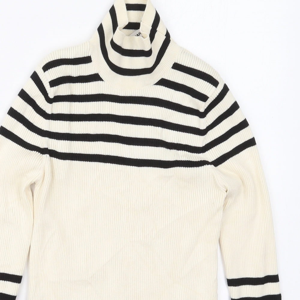 Zara Womens Ivory High Neck Striped Viscose Pullover Jumper Size M