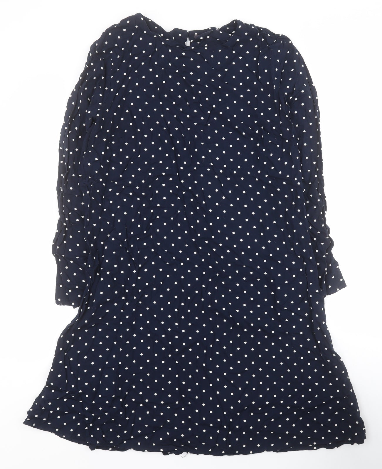 Marks and Spencer Womens Blue Polka Dot Viscose A-Line  Size 14  Round Neck Button