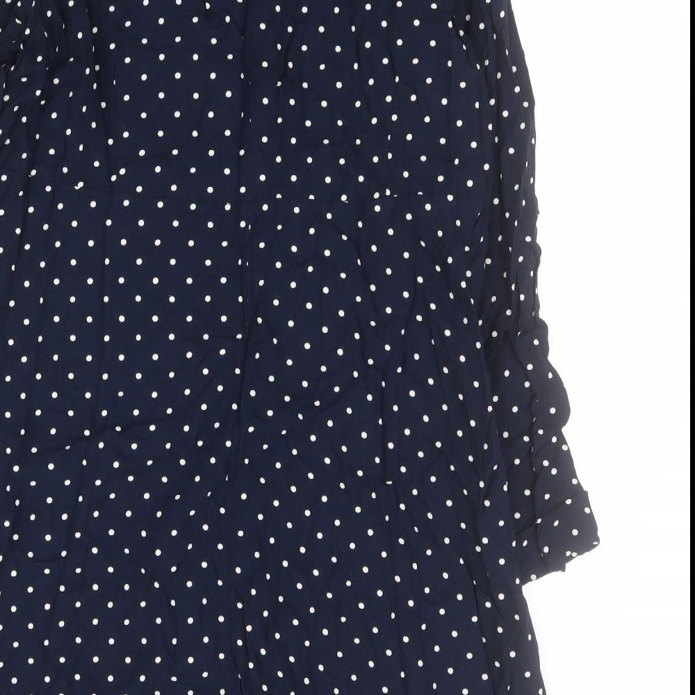 Marks and Spencer Womens Blue Polka Dot Viscose A-Line  Size 14  Round Neck Button