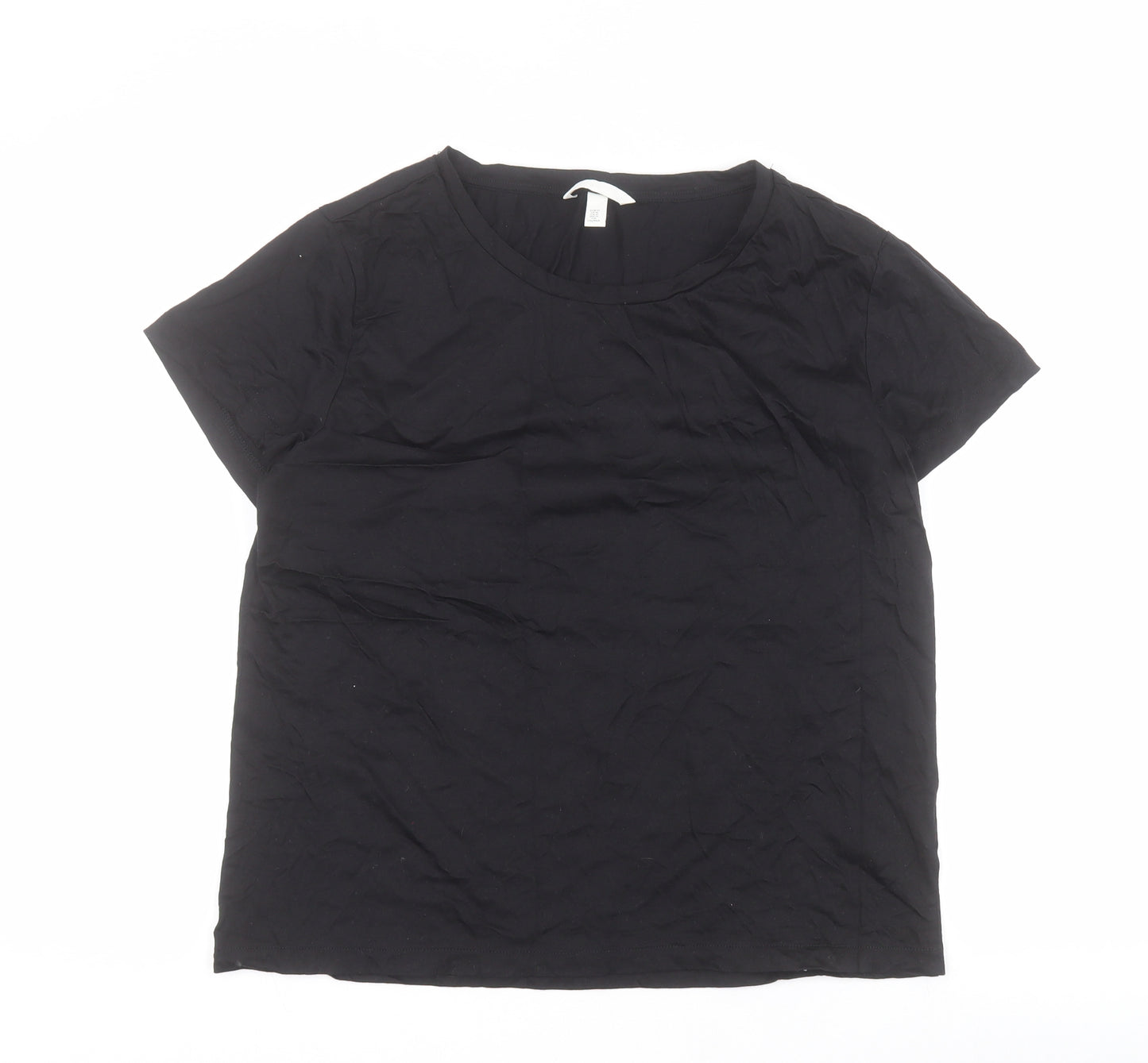 H&M Womens Black  100% Cotton Basic T-Shirt Size M Round Neck