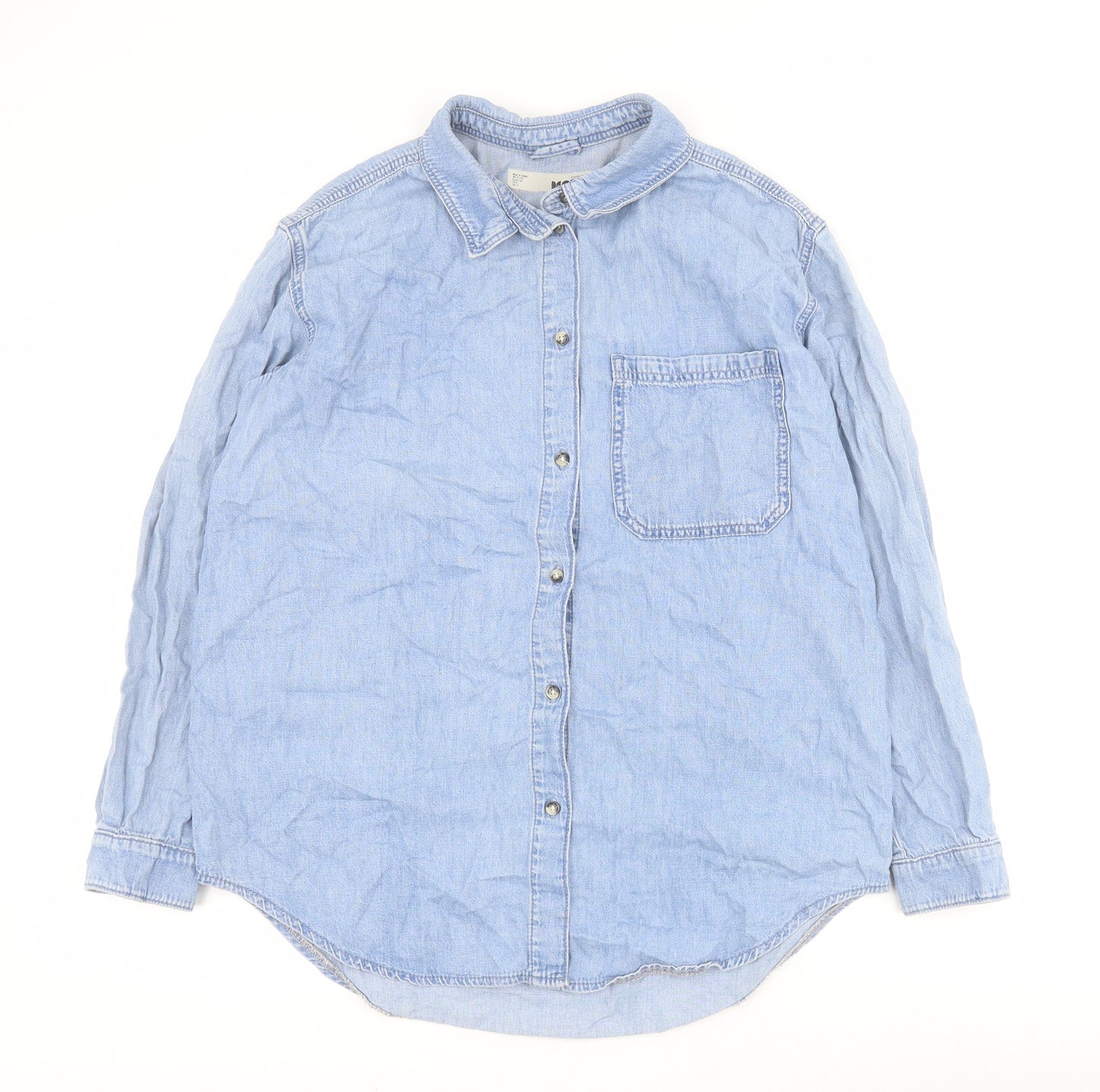 Topshop Womens Blue  100% Cotton Basic Button-Up Size 12 Collared