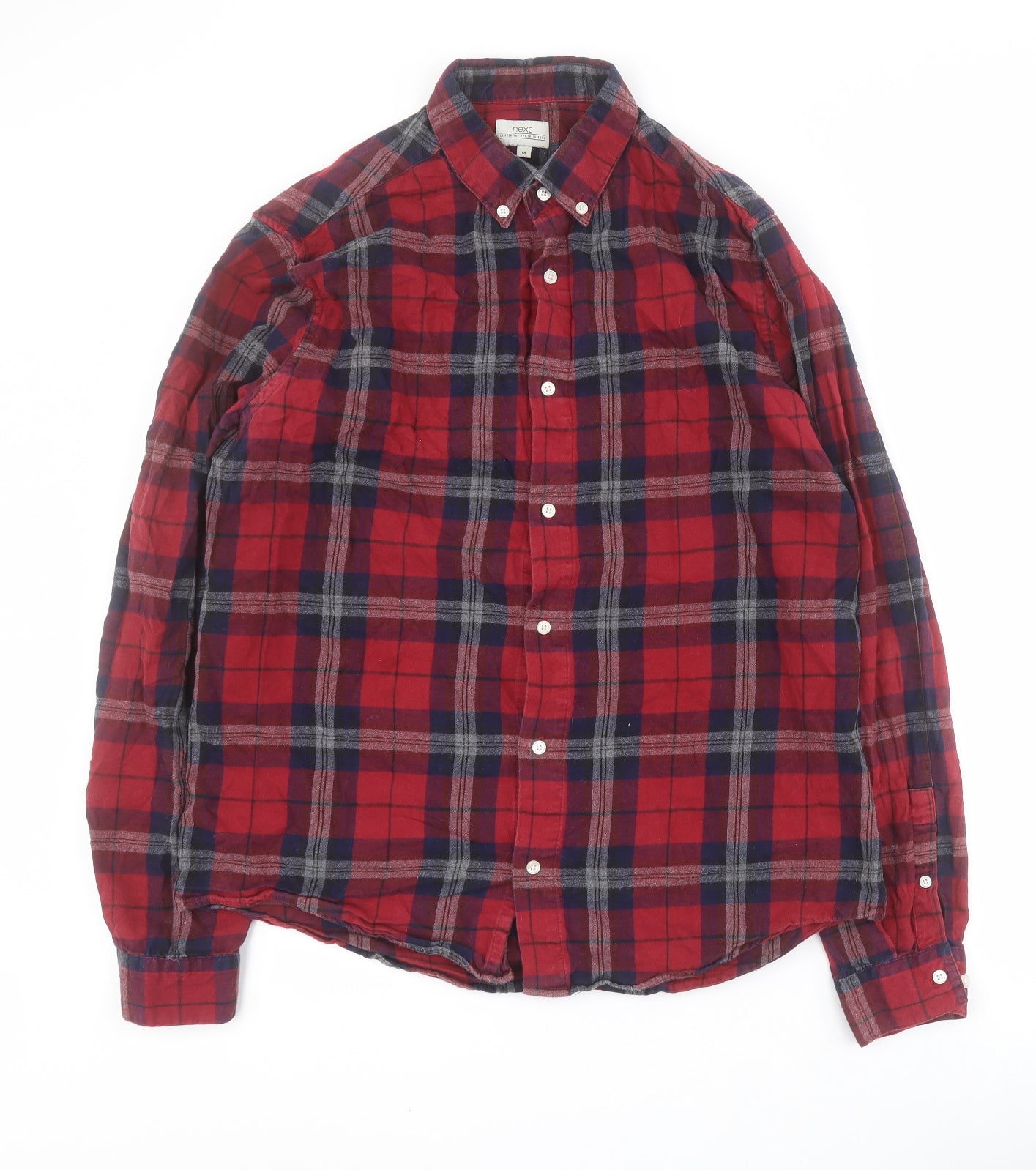 NEXT Mens Red Plaid Cotton  Button-Up Size M Collared Button