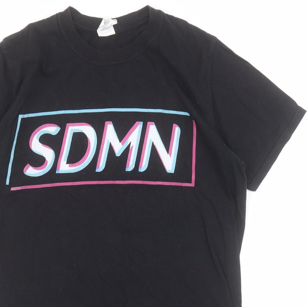 Gildan Womens Black  100% Cotton Basic T-Shirt Size M Crew Neck - Sidemen