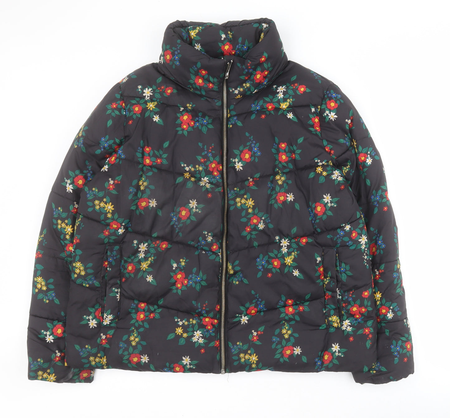 Matalan Womens Black Floral  Puffer Jacket Coat Size 18  Zip