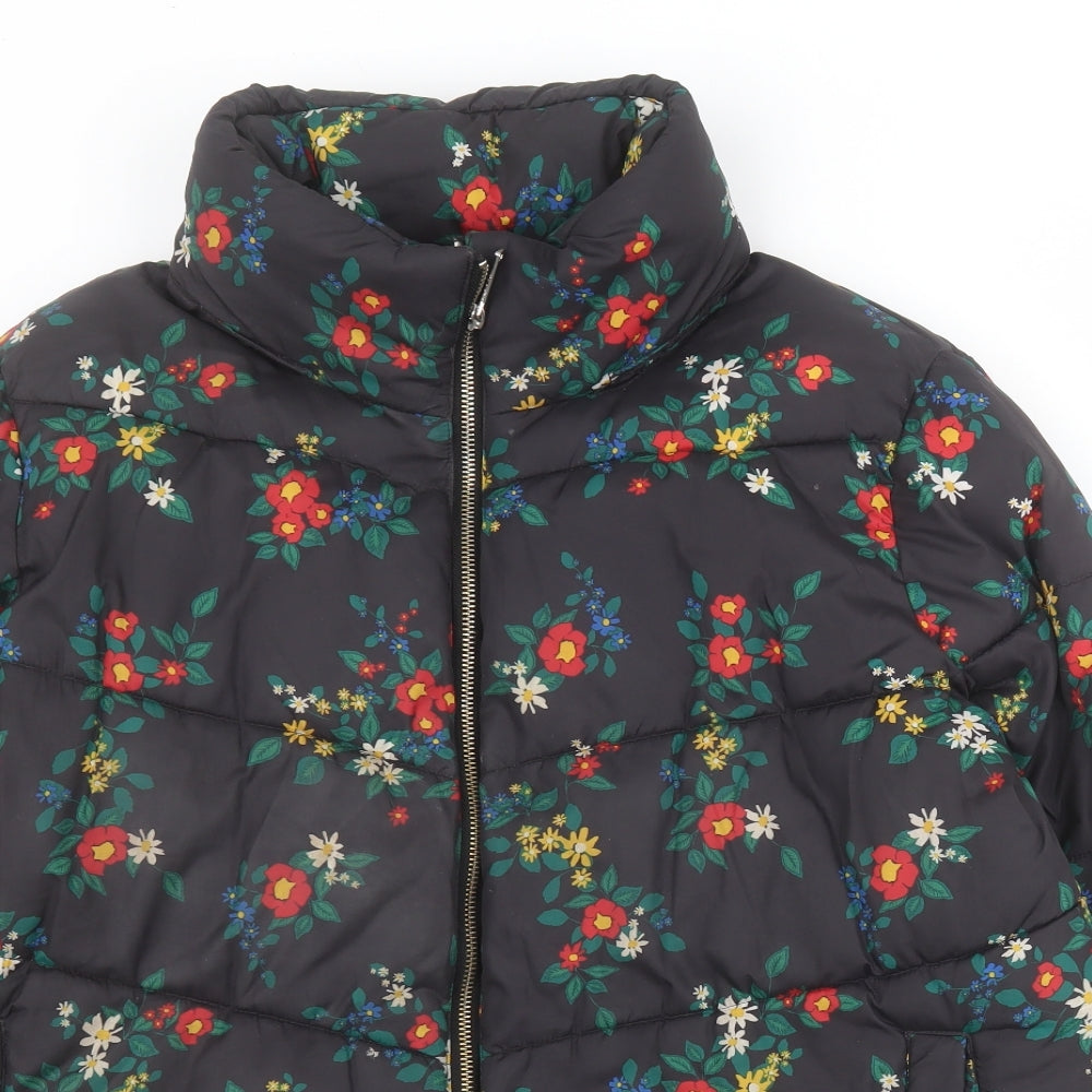 Matalan Womens Black Floral  Puffer Jacket Coat Size 18  Zip