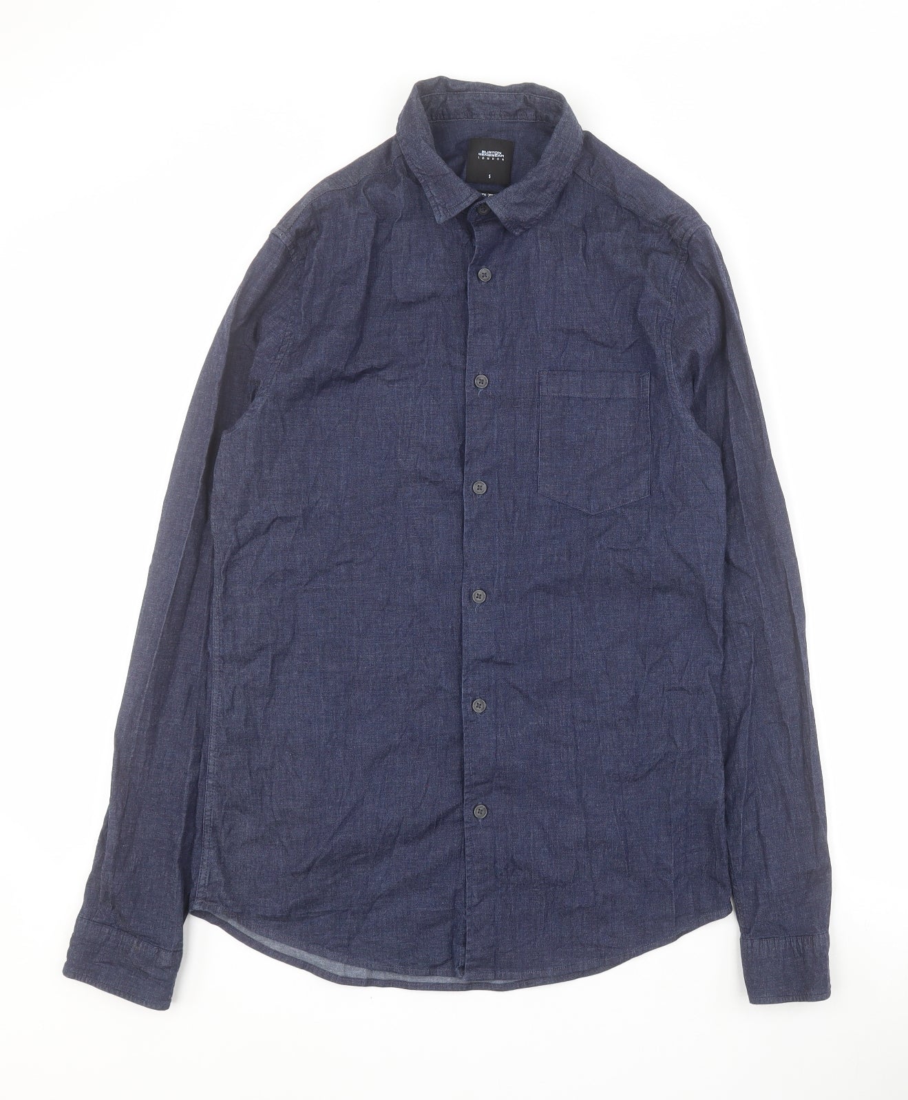 Burton Mens Blue  Cotton  Button-Up Size S Collared Button