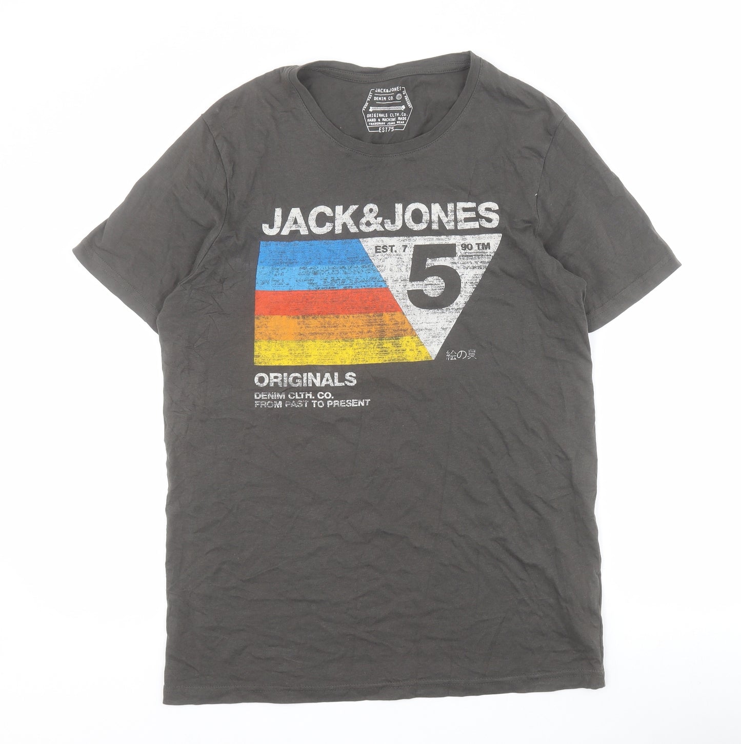 JACK & JONES Mens Grey  Cotton  T-Shirt Size L Crew Neck