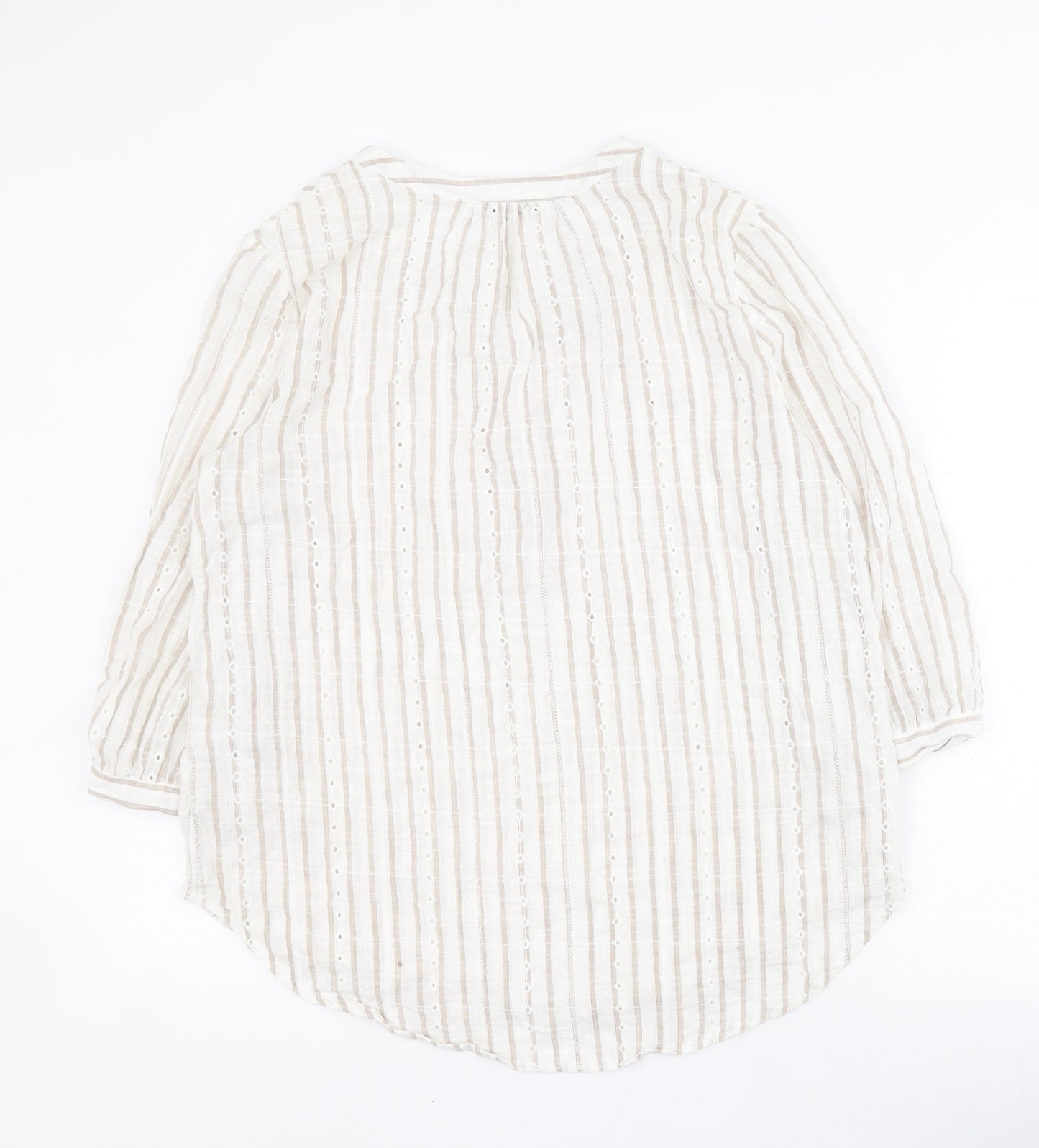 NEXT Womens White Striped 100% Cotton Basic Blouse Size 14 V-Neck